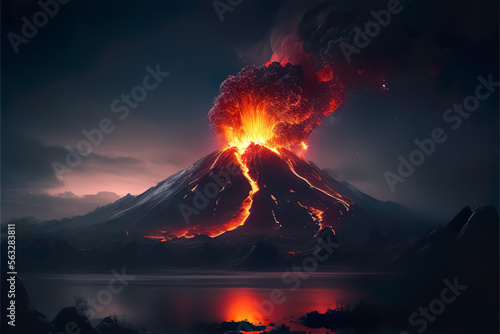 Foto volcanic eruption, in a beautiful night landscape