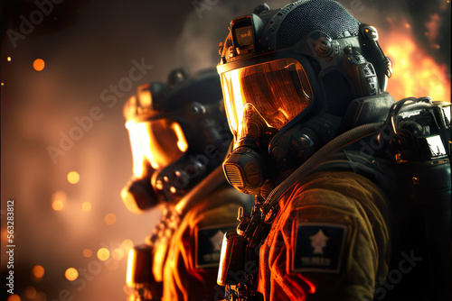 Firefighters, Fire soldiers, in fireproof suits