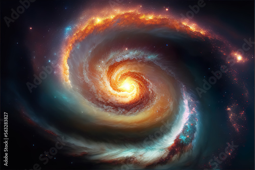 Beautiful multicolor galaxy, in a fantasy space landscape