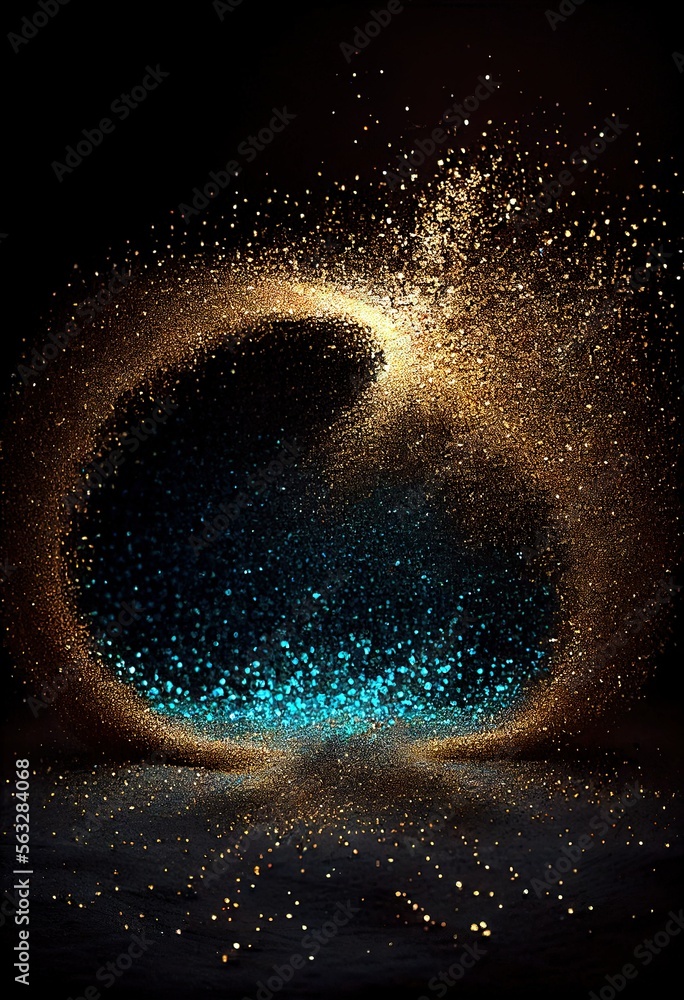 shimmering blue and gold glitters swirling around in a dark room Generative AI shimmering blue and gold glitters swirling around in a dark room Generative AI