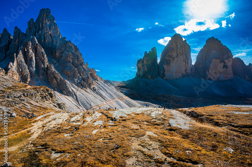 Dream panorama on the Dolomites. Park of the three peaks of Lavaredo.