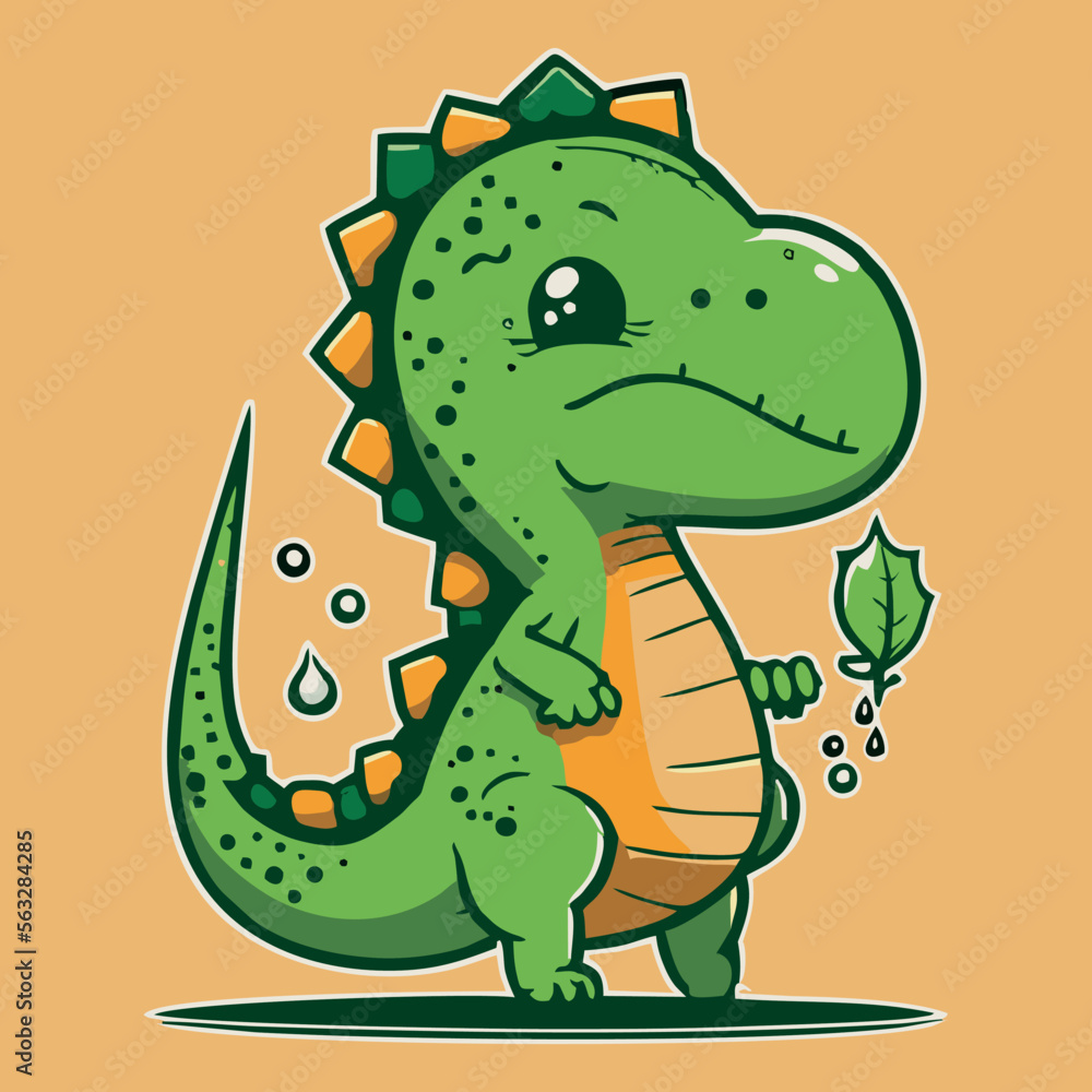 Obraz premium cartoon dinosaur with a leaf illustration
