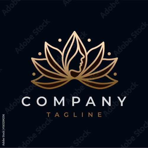 lotus flower beauty woman face logo design