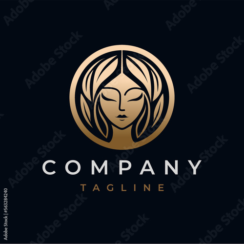 Circle Natural Beauty woman face logo design