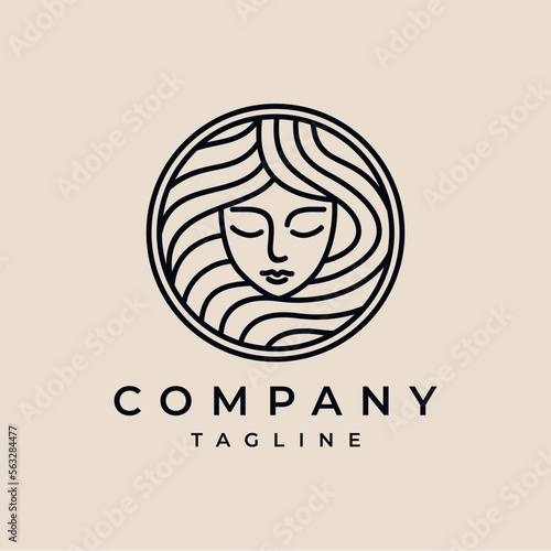 Line Art Beauty Hair Treatment woman face logo design