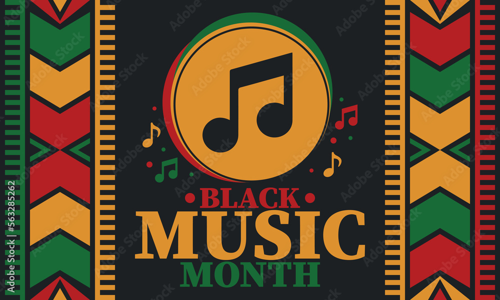 Naklejka premium Black Music Month in June. African-American Music Appreciation Month. Celebrated annual in United States. Music concept. Poster, card, banner and background. Vector illustration