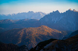 Sunset over the Dolomites. Park of the three peaks of Lavaredo.