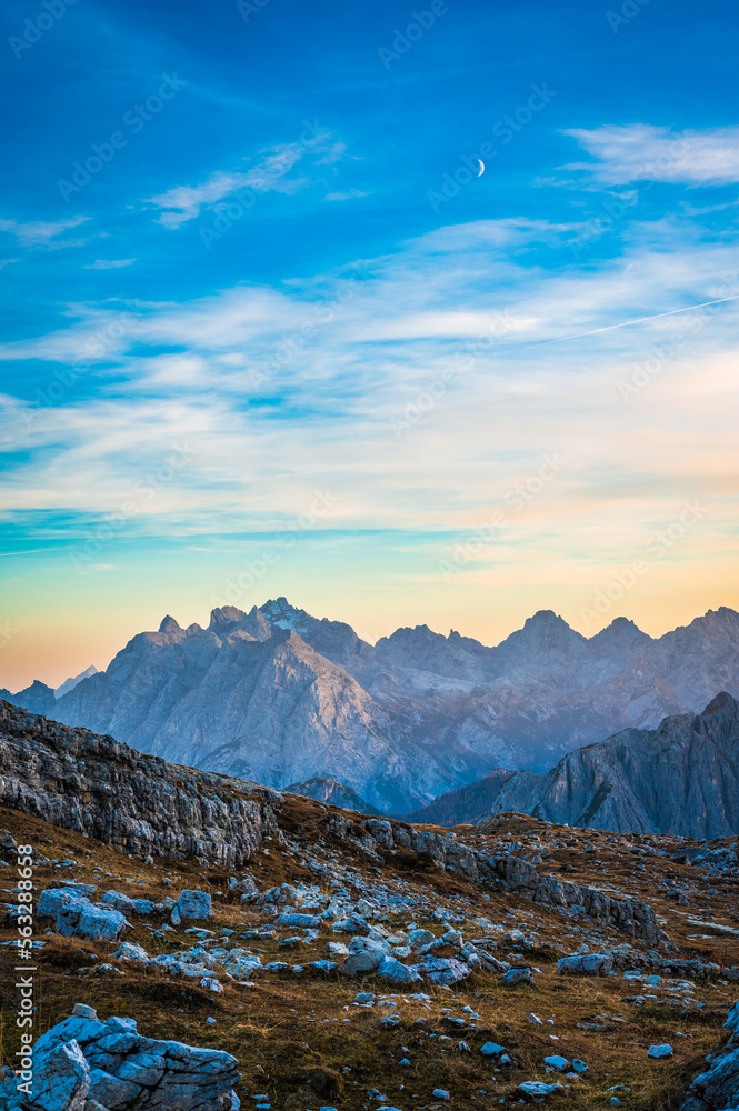 Dusk on the Dolomites. Park of the three peaks of Lavaredo. Dusk on the Dolomites. Park of the three peaks of Lavaredo.