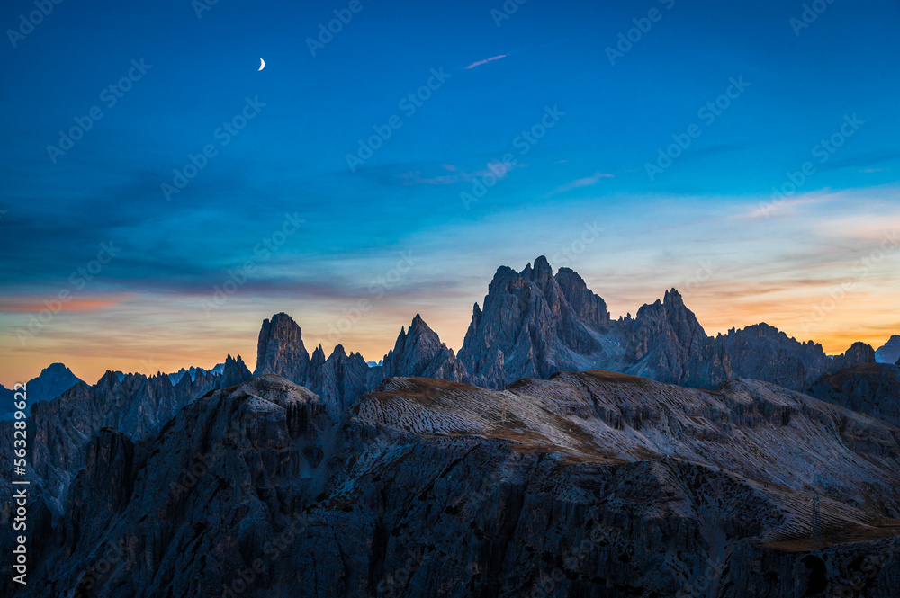 Dusk on the Dolomites. Park of the three peaks of Lavaredo. Dusk on the Dolomites. Park of the three peaks of Lavaredo.