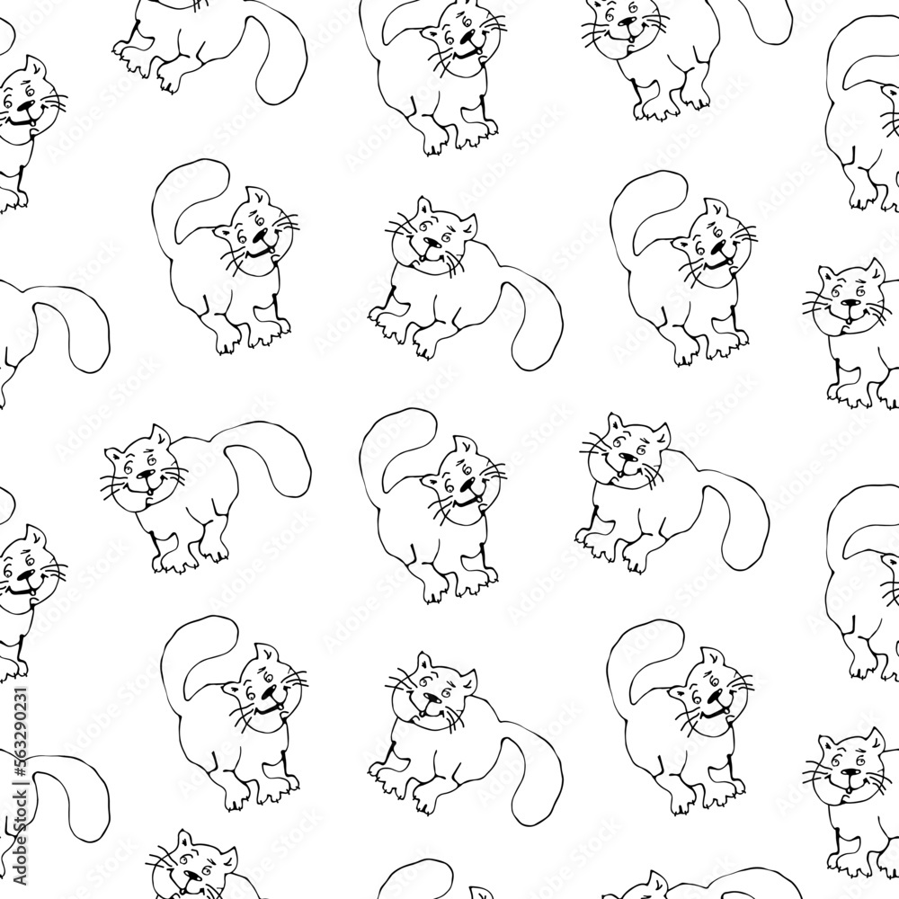 Cute and funny cats, vector seamless pattern. Collection of cartoon kittens in different poses. Cute and funny cats, vector seamless pattern. Collection of cartoon kittens in different poses.