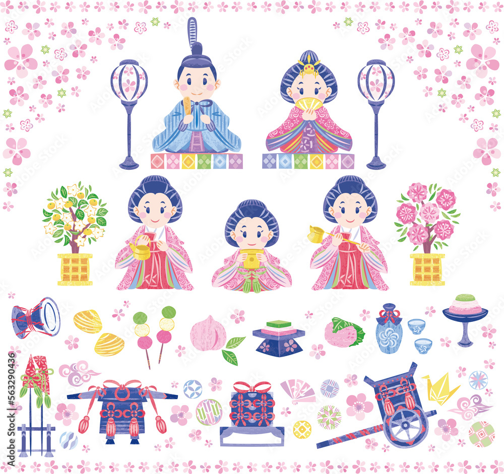 ひなまつり おひなさま飾り イラストセット ひなまつり おひなさま飾り イラストセット