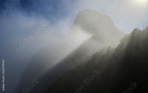 Peak above the clouds, beautiful scenic landscape, beautiful hiking trail Vereda do Pico Ruivo, Madeira, Portugal, Europe
