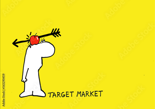Target marketing cartoon man with apple and arrow