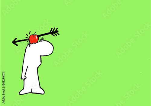 Obraz na płótnie cartoon man with apple on his head and arrow w salonie