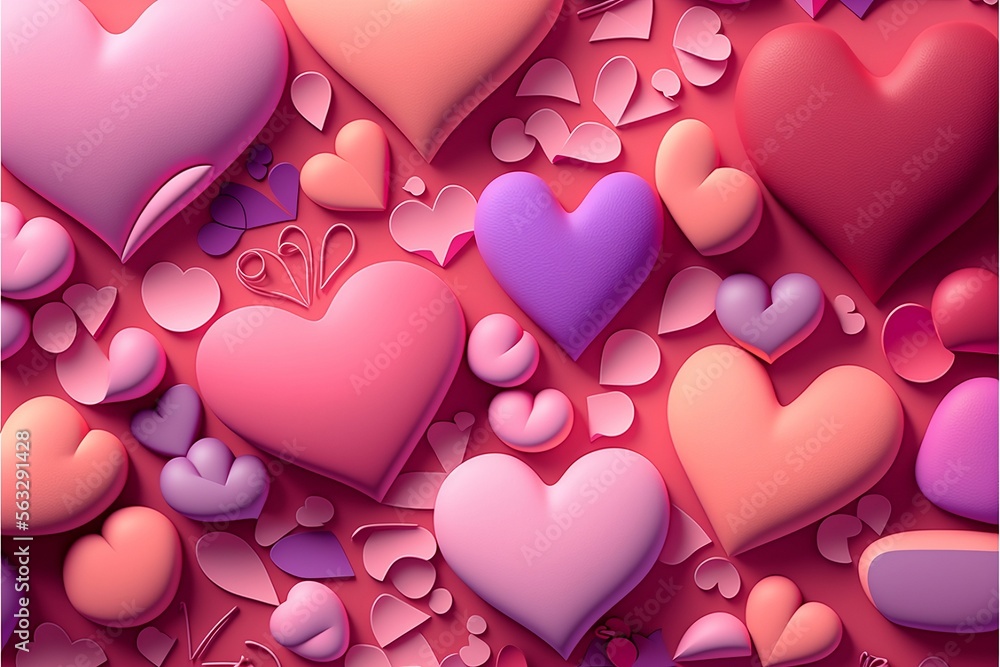 3D Hearts Background. Generative AI.