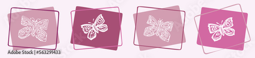 Whimsical butterfly vector icon set. Naive bug border.
