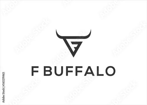 Initial Letter F With Head Buffalo Bull Logo Design Illustration Vector