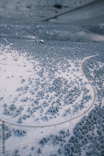 winter landscape shot from a small Cessna airplane
