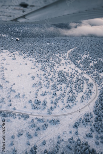 winter landscape shot from a small Cessna airplane