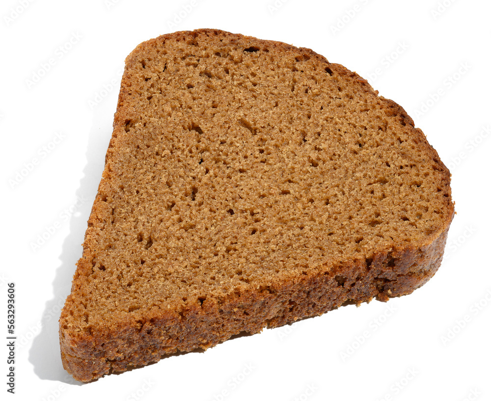 Triangular rye piece of bread on a white isolated background Triangular rye piece of bread on a white isolated background