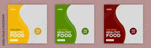 Square social media post template Suitable for Healthy Food, Restaurant and Food Delivery Poster Vector Template
