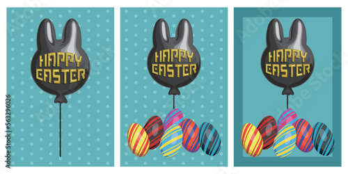 HAPPY EASTERの文字のウサギ型風船のイースターのグリーティングカードのセット