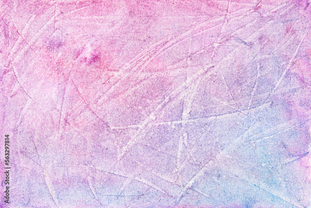 Abstract pink, blue and purple paintbrush watercolor and paper texture background.