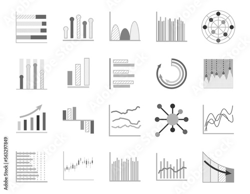 Set of business graph icon, Symbol object statistics finance presentation, Flat success report symbol vector. 640x640 pixels