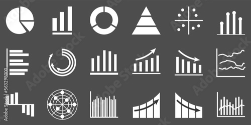 Set of business graph icon, Silhouette Object statistics finance presentation, Flat success report symbol vector. 640x640 pixels