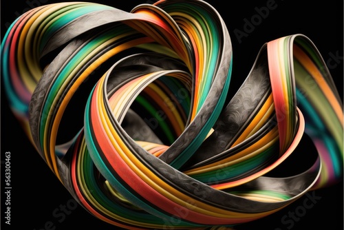Abstract multi-colored twisted ribbon with striped pattern. Generative ai © Creative Station
