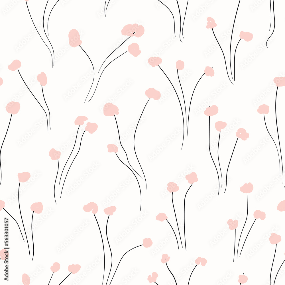 Seamless floral pattern based on traditional folk art ornaments. Colorful small flowers on color background. Doodle vector illustration. Simple minimalistic pattern. Design for fabric, textile
