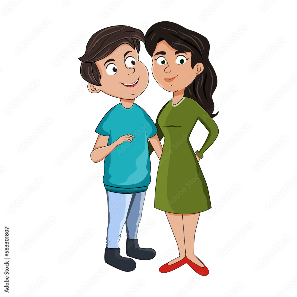 A couple in love embraces. Family. Characters in cartoon style. Love and devotion. Happiness. Cuties. Vector stock illustration. isolated A couple in love embraces. Family. Characters in cartoon style. Love and devotion. Happiness. Cuties. Vector stock illustration. isolated