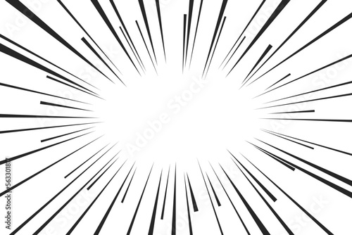 Black radial comic book style action line isolated on transparent background. Speed abstract, manga comics action frame. Vector illustration