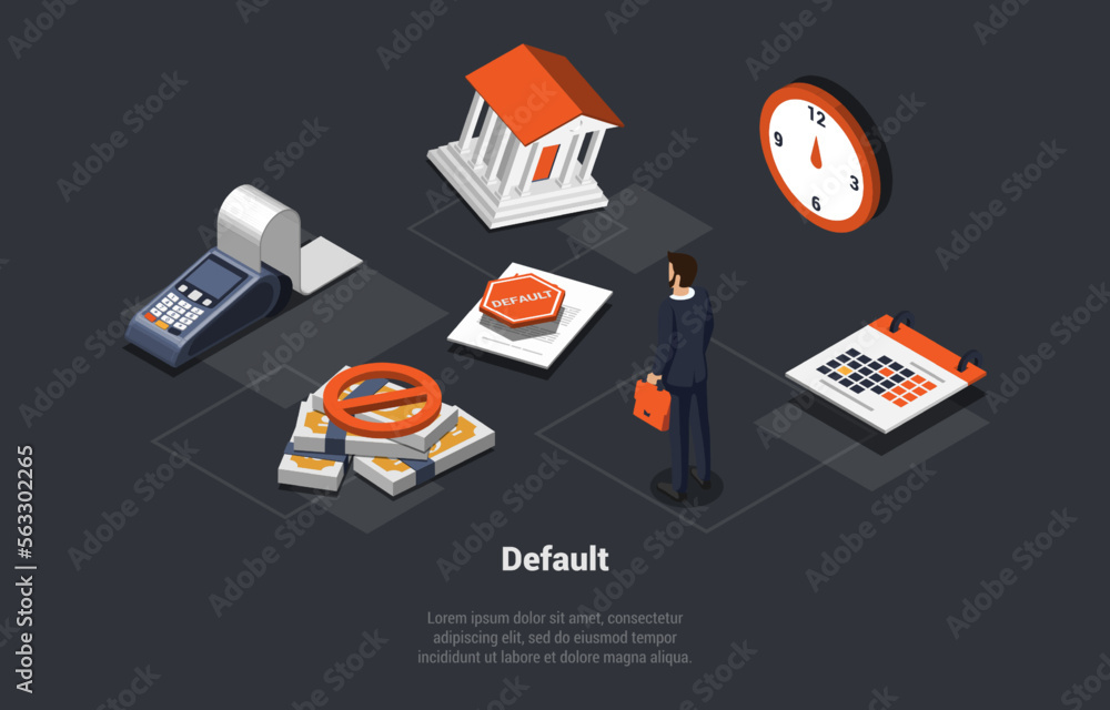 Global World Financial Crisis Concept. Default, Devaluation And Stock Market Crash. Stressed Man Investor Lose Money And Investments. Downfall, Inflation. Isometric 3d Cartoon Vector Illustration Global World Financial Crisis Concept. Default, Devaluation And Stock Market Crash. Stressed Man Investor Lose Money And Investments. Downfall, Inflation. Isometric 3d Cartoon Vector Illustration