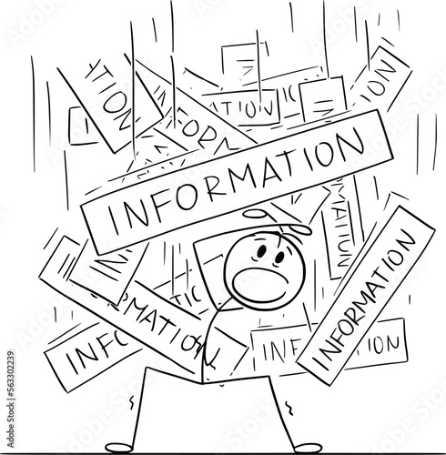 Person Buried or Overloaded by Information, Vector Cartoon Stick Figure Illustration photo
