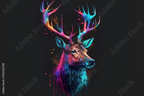 Deer Bright colorful paint smudges spatter animals Generative Ai