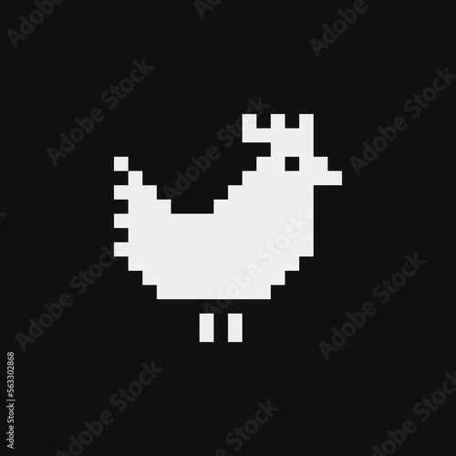 Сhicken character pixel art icon. Element design for stickers, web, logo, embroidery and mobile app. White cute chicken isolated vector illustration. 8-bit sprite.