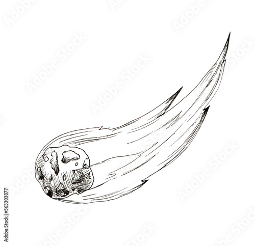 hand drawn flying meteorite vector icon. Flat doodle design