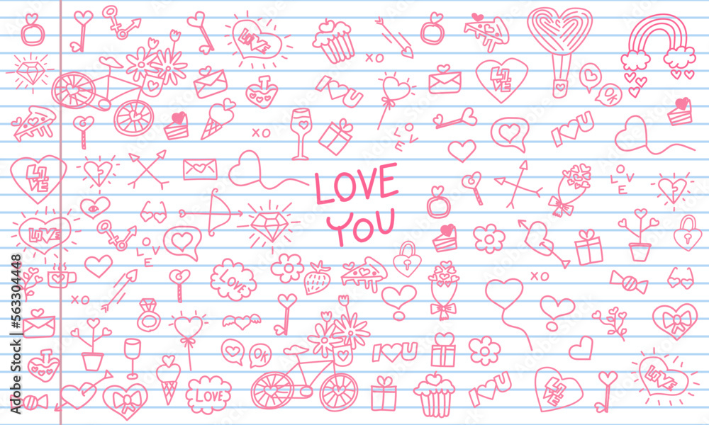 Valentine's Day doodle amd i love you for happy heart pink, t-shirt print, doodle vector design