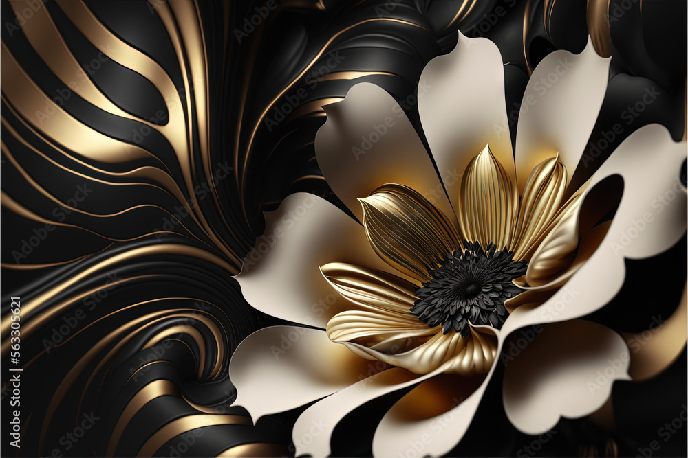 Flowers black white gold series - flower picture - amazing, beautiful flower  background wallpaper created with Generative AI technology Stock  Illustration | Adobe Stock