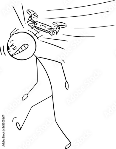 Person Hit by Drone, Vector Cartoon Stick Figure Illustration