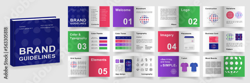 Brand Guidelines template. Multicolored Logo Guideline template. Brand Manual presentation mockup. Logo Guide Book layout. Logotype presentation