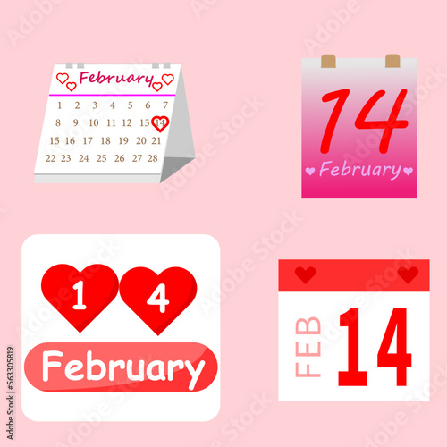 A set of valentine day calendar. Valentine date.