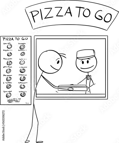 Person Buying Pizza , Vector Cartoon Stick Figure Illustration