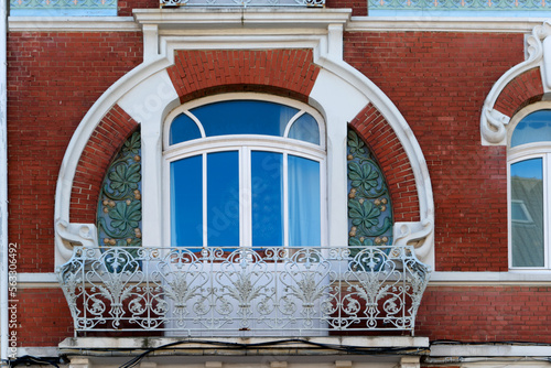 detail of the facade of a seaside villa in the town of Malo les Bains, District of Dunkirk, France 