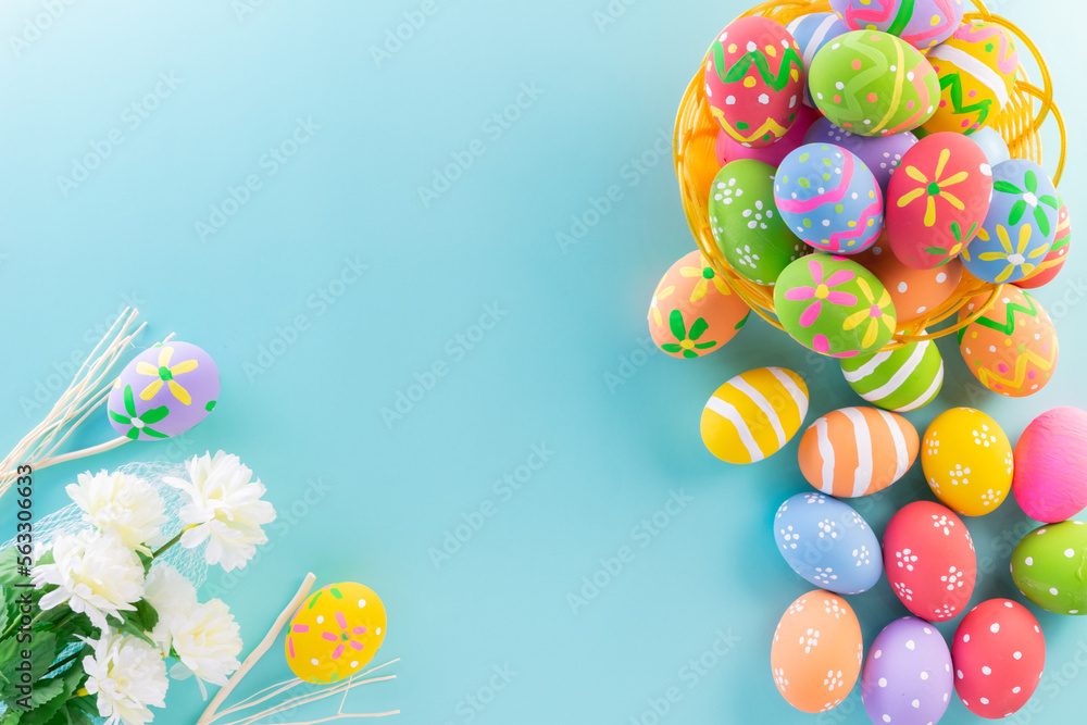 Easter eggs many color and easter background