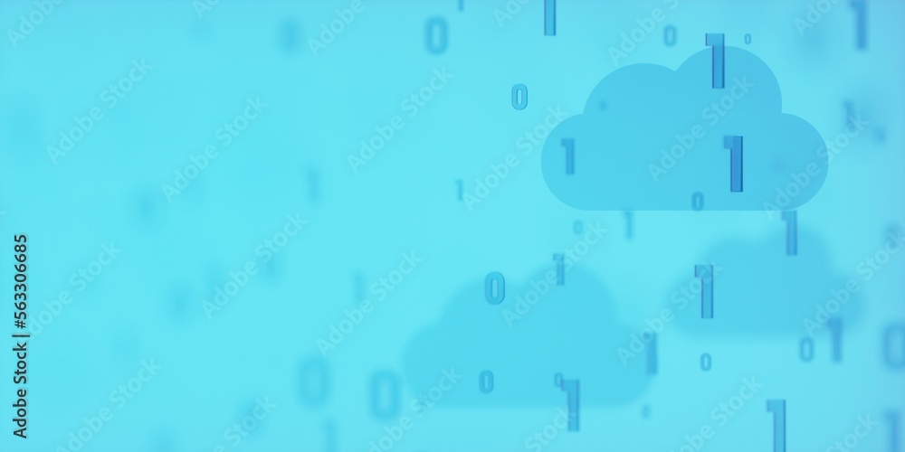 Fototapeta premium Cloud Computing and Storage Concept, Abstract of 0 and 1 Binary Numeral System, spread and rise Processing in the clouds, Frosted Glass style - 3d rendering.
