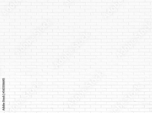 Front view of a new and clean white brick wall. Bright high resolution full frame textured background in black and white. Copy space.