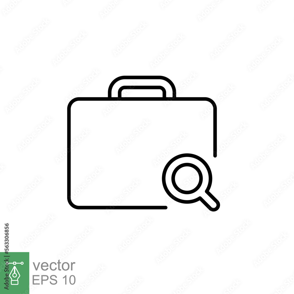 Search job vacancy icon. Simple outline style. Magnifying glass, find people employer business concept. Hire candidate, recruit, competition line symbol. Vector illustration. EPS 10. Search job vacancy icon. Simple outline style. Magnifying glass, find people employer business concept. Hire candidate, recruit, competition line symbol. Vector illustration. EPS 10.