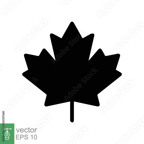 Autumn leaf canadian icon. Simple flat style. Black maple leaf, canada symbol, nature concept. Vector illustration design isolated on white background. EPS 10.